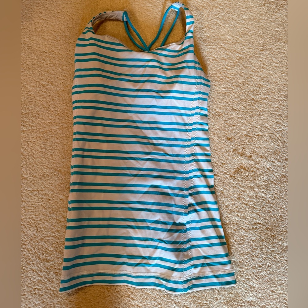 LULULEMON Blue and White Striped Tank Top